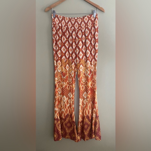 Miss Me: Orange, White and Burnt Red Hippie Festival Rayon Pants - Picture 14 of 17